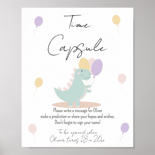 Dinosaurus Meisje Roze Verjaardagsfeesttijd Capsul Poster (Voorkant)