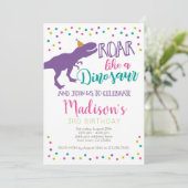 Dinosaurus meisje verjaardag kaart (Staand voorkant)