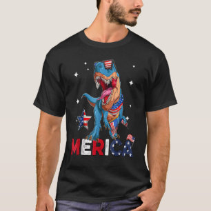 Dinosaurus Merica Mannen Jongens Amerikaanse Vlag T-shirt