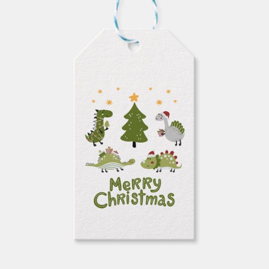Dinosaurus 'Merry Christmas' Design Gift Label Cadeaulabel (Voorkant)