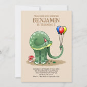 Dinosaurus met ballonnen verjaardag kaart (Voorkant)