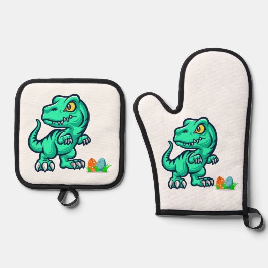 Dinosaurus met eieren ovenwant & pannenlap set (Voorkant)