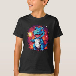 Dinosaurus met Sparkler Verjaardag 4 juli Schattig T-shirt