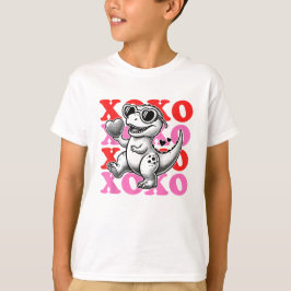 Dinosaurus met Xoxo-patroon voor Valentijnsdag T-shirt