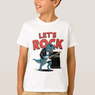 Dinosaurus met zonnebril speelt gitaar t-shirt