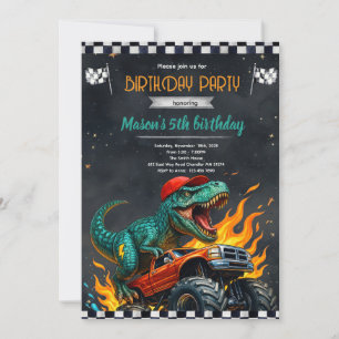 Dinosaurus Monster Truck Verjaardagsuitnodiging Kaart