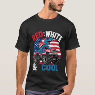 Dinosaurus Monstertruck Dino 4 juli Vlag Jongens T-shirt