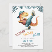 Dinosaurus Moves Cool Stomp Chomp Roar Boy Verjaar Kaart (Voorkant)