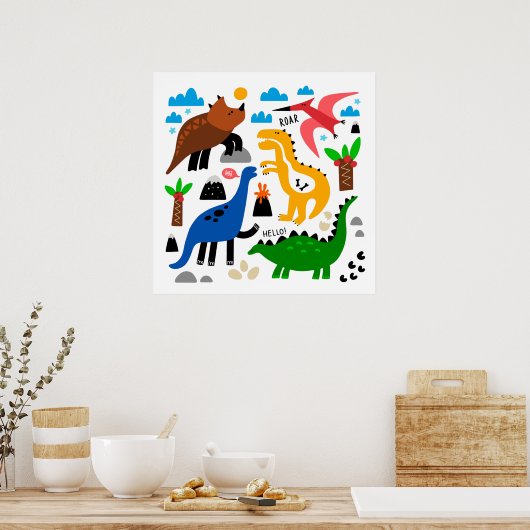 Dinosaurus naadloos patroon poster (Keuken)