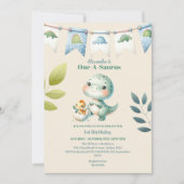Dinosaurus One-a-Saurus 1e verjaardag Kaart (Voorkant)