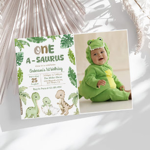 Dinosaurus One-A-Saurus 1e Verjaardagsfeestfoto Kaart
