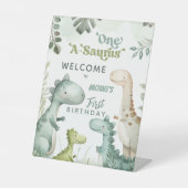 Dinosaurus One-A-Saurus Jongen 1e Verjaardag Welko Reclamebord Met Voetstuk (Voorkant)
