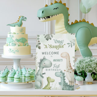 Dinosaurus One-A-Saurus Jongen 1e Verjaardag Welko Reclamebord Met Voetstuk