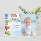 Dinosaurus One-A-Saurus Verjaardagsfeest Kaart (Staand voorkant)