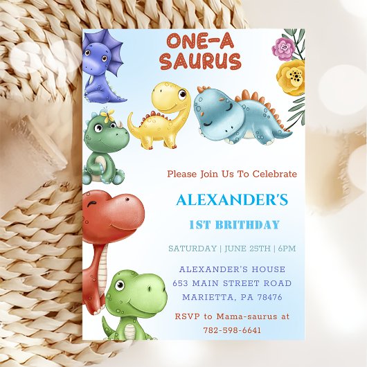 Dinosaurus One-A-Saurus Verjaardagsfeest Kaart