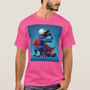 dinosaurus op een rode sportwagen t-shirt