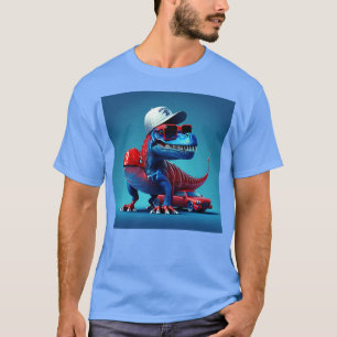 dinosaurus op een rode sportwagen t-shirt