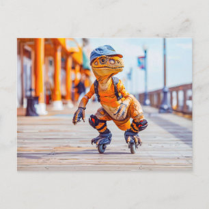 Dinosaurus op inline Schaatsen Feestdagenkaart