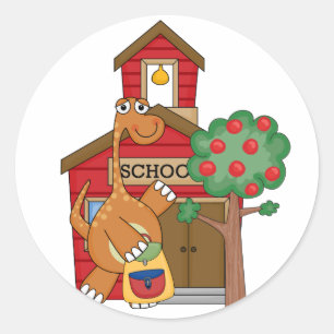 Dinosaurus op school t-shirts en geschenken ronde sticker