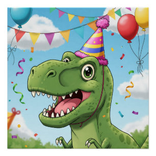 Dinosaurus op verjaardag perfect poster