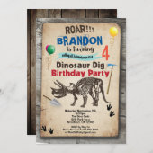 Dinosaurus opgraving verjaardagsuitnodiging rustie kaart (Voorkant / Achterkant)