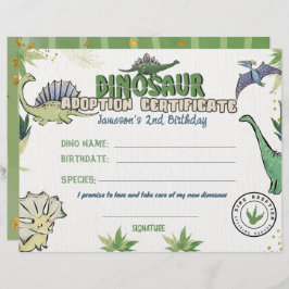 Dinosaurus Party Thema, Dino Adoption Certificaat