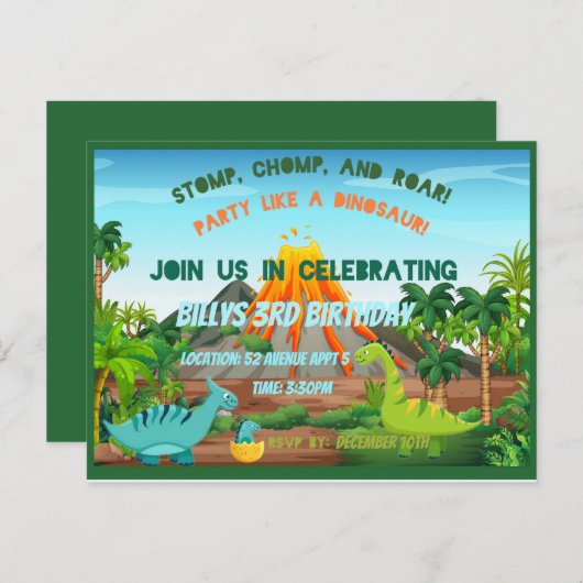 Dinosaurus Party uitnodiging (Voorkant / Achterkant)