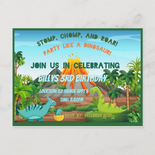 Dinosaurus Party uitnodiging (Voorkant)