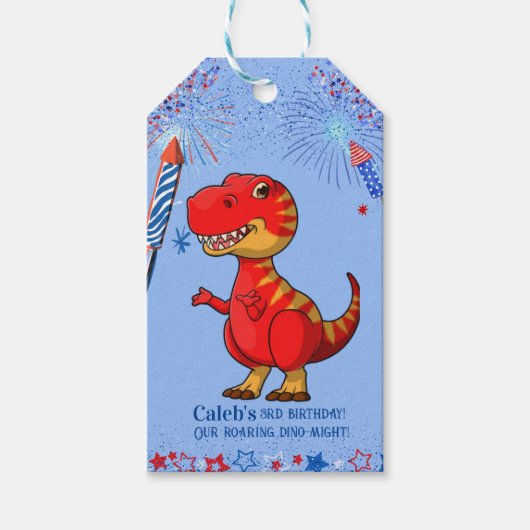Dinosaurus patriottische verjaardag, cadeaulabel (Voorkant)