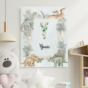 Dinosaurus Persoonlijke Naam Monogram Y Kinderkame Poster