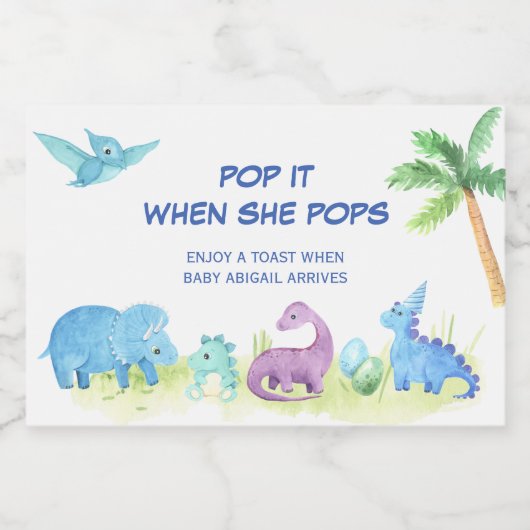 Dinosaurus Pop het wanneer ze Pop mini Sparkling Wijnetiket (Enkel label)