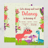 Dinosaurus Prinses Verjaardag Uitnodiging (Voorkant / Achterkant)