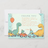Dinosaurus raceauto 2e verjaardag bedankkaart (Voorkant)