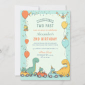 Dinosaurus raceauto 2e verjaardag kaart (Voorkant)