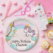 Dinosaurus Rainbow Eenhoorn gradiënt verjaardagsfe Papieren Bordje (Feest)