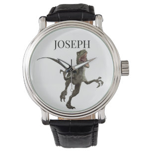 Dinosaurus Raptor Naam Monogram Horloge