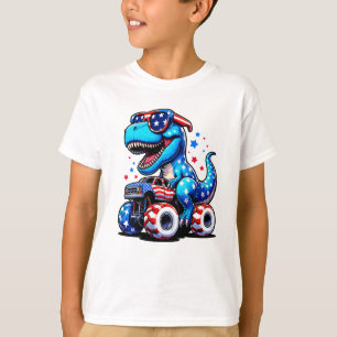 Dinosaurus Riding American Flag Truck 4 juli T-shirt