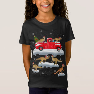 Dinosaurus Rijden Kerstboom Rode Vrachtwagen Dinos T-shirt