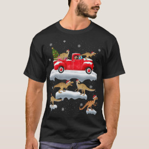 Dinosaurus Rijden Kerstboom Rode Vrachtwagen Dinos T-shirt