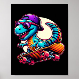 Dinosaurus Rijdt Skateboard Grappige T-rex Dino Sk Poster
