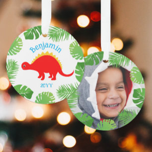 Dinosaurus Rode Stegosaurus Foto Keepsake Kerstmis Ornament