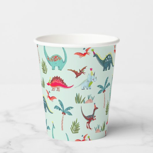Dinosaurus Schattig blauw Kinder Papieren Bekers (Achterkant)