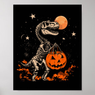 Dinosaurus Skelet Enge Pompoen Maan Halloween Boy Poster