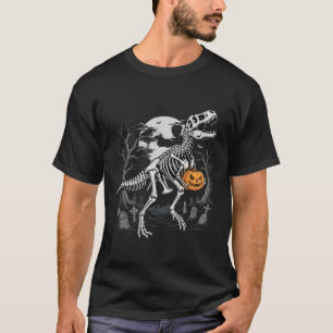 Dinosaurus Skelet Halloween Pompoen Begraafplaats T-shirt