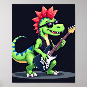Dinosaurus speelt elektrische gitaar poster