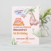 Dinosaurus Stomp Chomp Rawr 1e Verjaardag Feest Me Kaart (Staand voorkant)