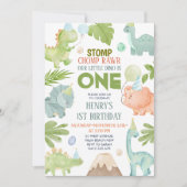 Dinosaurus Stomp Chomp Rawr Boy Dino 1e verjaardag Kaart (Voorkant)
