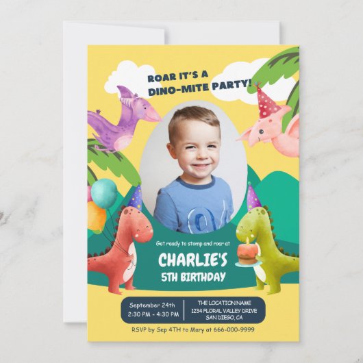 Dinosaurus Stomp Chomp Roar verjaardagsfeestje fot Kaart (Voorkant)