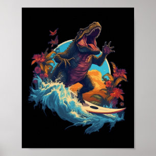 Dinosaurus Surfboard Strand Surfen Surfer Dinosaur Poster