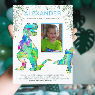 Dinosaurus T-Rex 4e Verjaardagsfeest Budget Uitnodiging Briefkaart